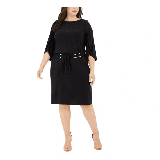 MSK Plus Womens Tulip Sleeves Knee Fit & Flare Dress 1X black