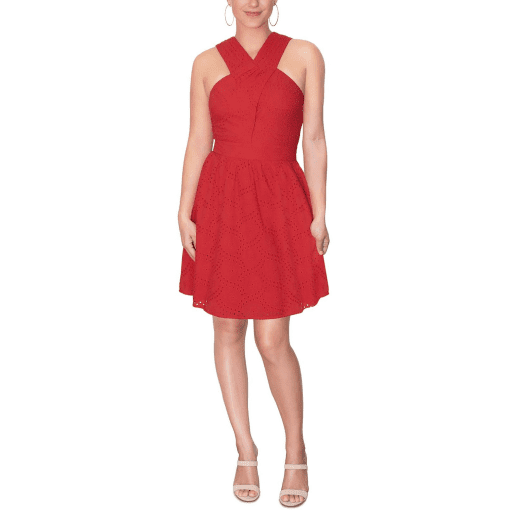 RACHEL Raven Womens Eyelet Halter Mini Dress Red 6