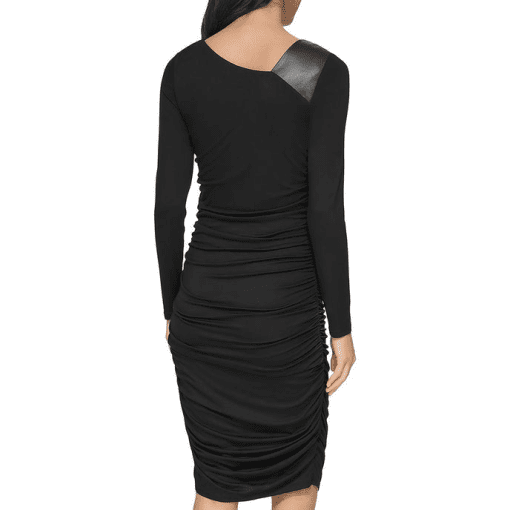 Dkny Women's Long Sleeve Side Ruched Asymmetrical Dress, Black, Xs - Image 2