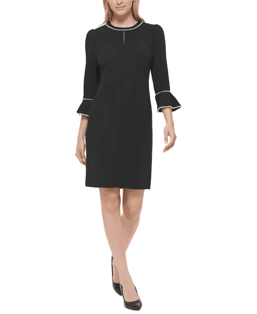 Karl Lagerfeld Paris Women's Imitation-Pearl-Trim Sheath Dress - Black 0