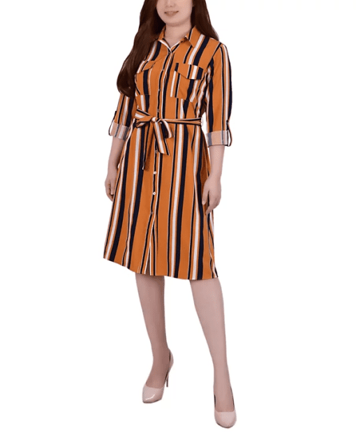 Striped Shirt Dress - Orange, Size PS - Women's Dresses