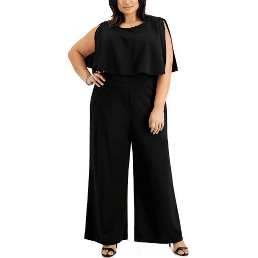 Connectd Plus Black Capelet Jumpsuit 18W - Plus Size Jumpsuit