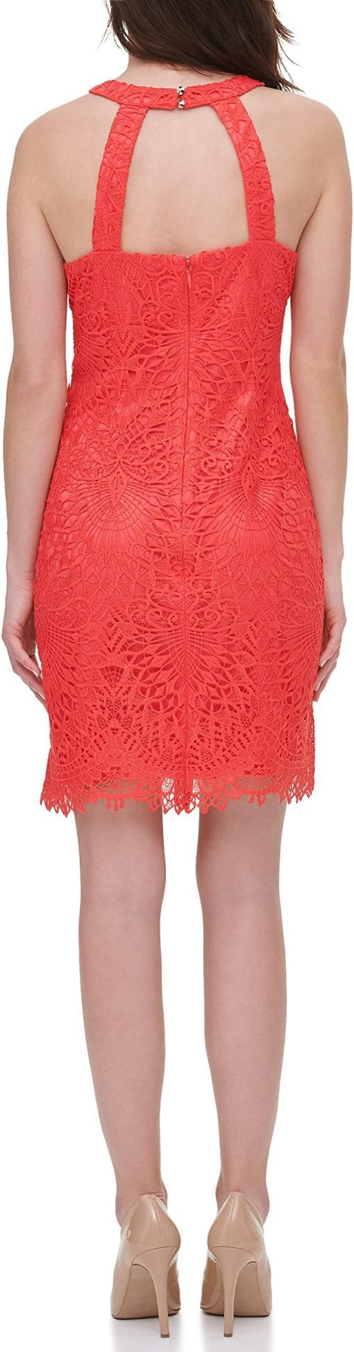 GUESS Womens Coral Lace Zippered Lined Sleeveless Halter Short Party Sheath Dress 0 - Image 2