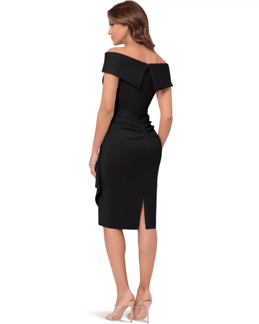 XSCAPE Black Off-Shoulder Ruffle Midi Dress - Size 6 - Cocktail Dress - Image 2