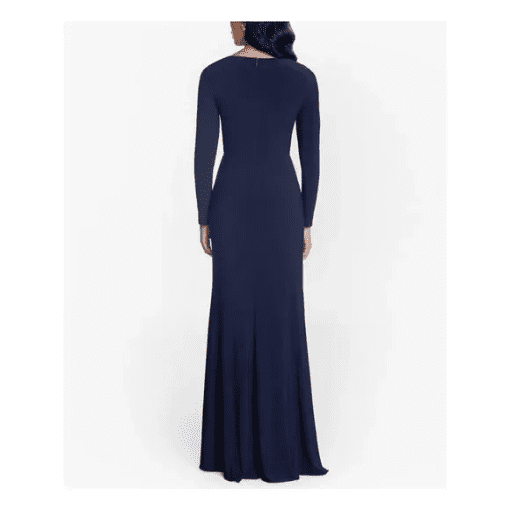 Betsy & Adam Navy Petite Slit Gown - Formal Dresses Size 2P - Image 2