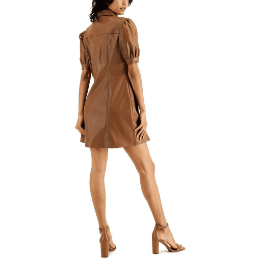 Kit+Sky Womens Faux Leather Puff Sleeves Shirtdress S - Image 2