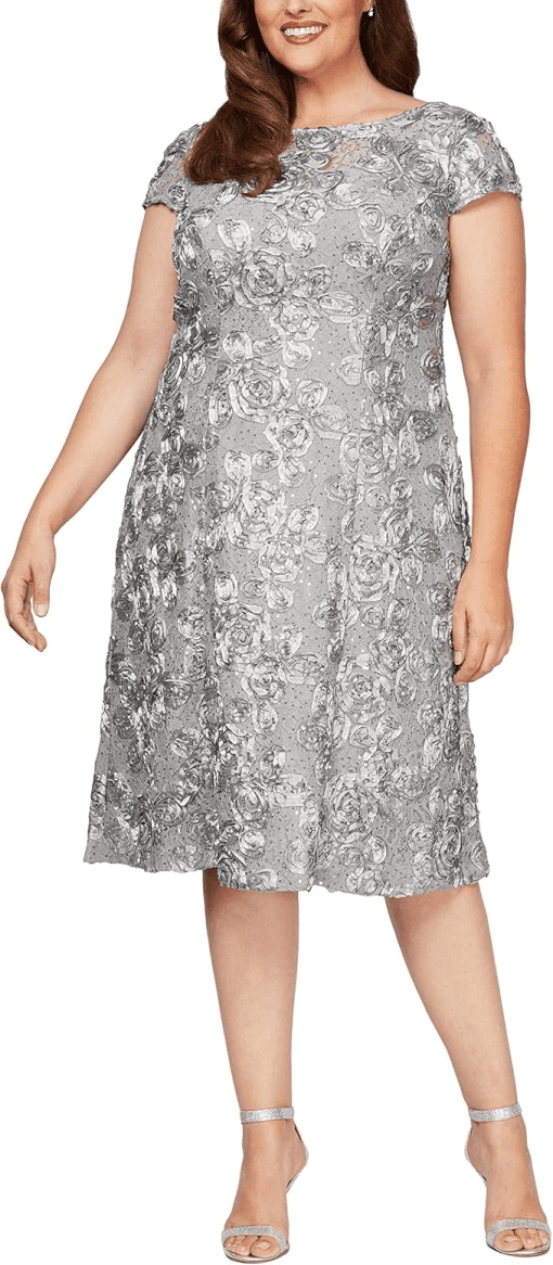 Alex Evenings Plus Silver Lace Dress 24W - Mother of the Bride Dress