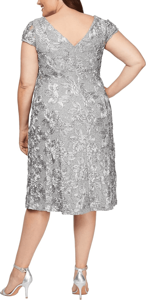 Alex Evenings Plus Silver Lace Dress 24W - Mother of the Bride Dress - Image 2