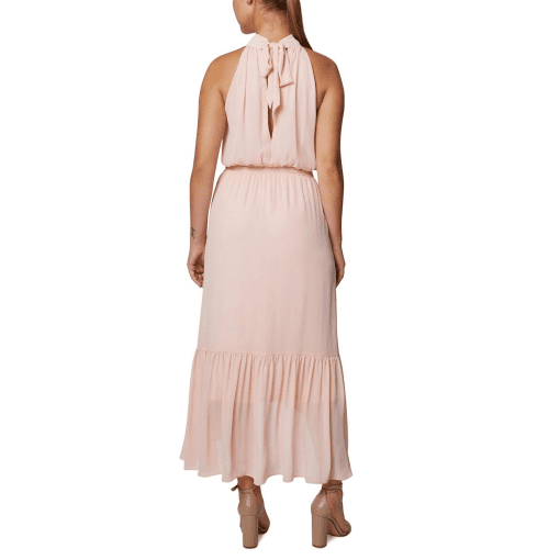 LAUNDRY Womens Pink Smocked Sheer Tie Lined Ruffled Sleeveless Halter MIDI a-Line Dress 6 - Image 2