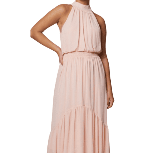 LAUNDRY Womens Pink Smocked Sheer Tie Lined Ruffled Sleeveless Halter MIDI a-Line Dress 6 - Image 3