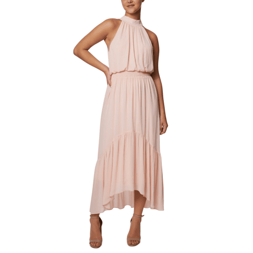 LAUNDRY Womens Pink Smocked Sheer Tie Lined Ruffled Sleeveless Halter MIDI a-Line Dress 6