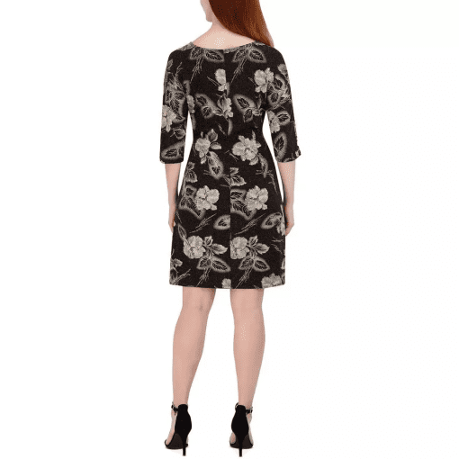 Signature Petites Womens Metallic Floral Sheath Dress Size PM - Image 2