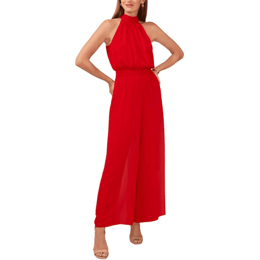 Vince Camuto Women's Halter Tie-Back Wide-Leg Jumpsuit - Ultra Red Sizs L