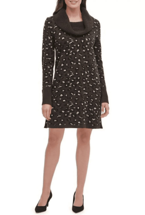 Tommy Hilfiger Women's Cowlneck Leopard-Print Sweater Dress - L