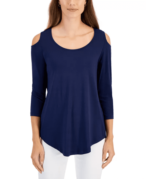 JM Collection Women S Cold Shoulder Top Blue Size Large