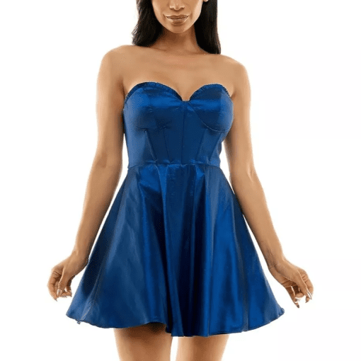 B.Darlin Juniors Womens Bustier Ruffled Fit & Flare Dress blue 0 - Image 2