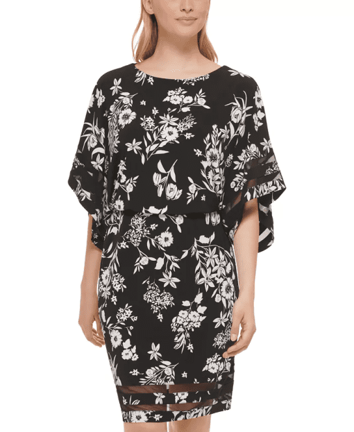 Jessica Howard Petites Womens Floral Print Polyester Sheath Dress black 10P