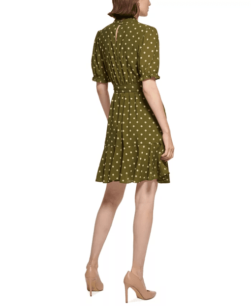 TOMMY HILFIGER Womens Green Ruffled Belted Elastic Fit + Flare Dress 4 - Image 2