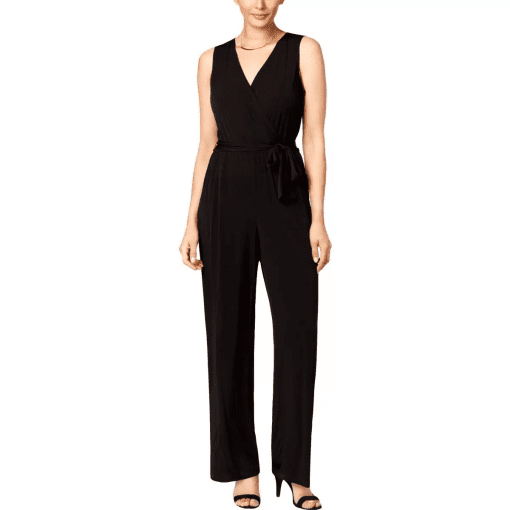 NY collection Petites Womens Matte Jersey V-Neck Jumpsuit PXL