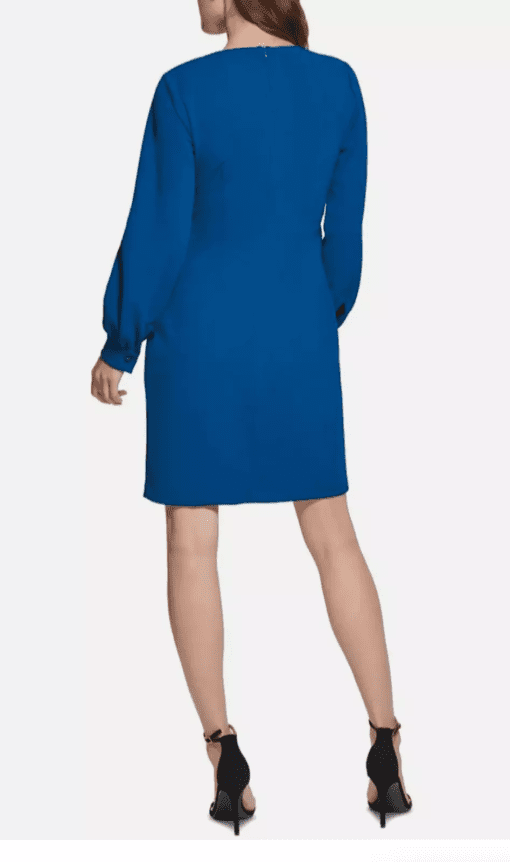 DKNY Petites Womens Side Twist MIDI Sheath Dress blue 10P - Image 2