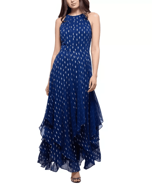 Betsy & Adam Navy Printed Maxi Dress Size 6 - Formal Gown