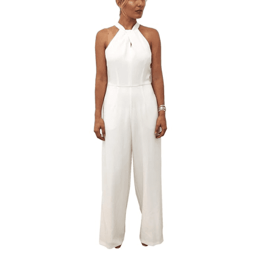 JULIA JORDAN Womens White Zippered Twist-front Sleeveless Halter Evening Wide Leg Jumpsuit 8