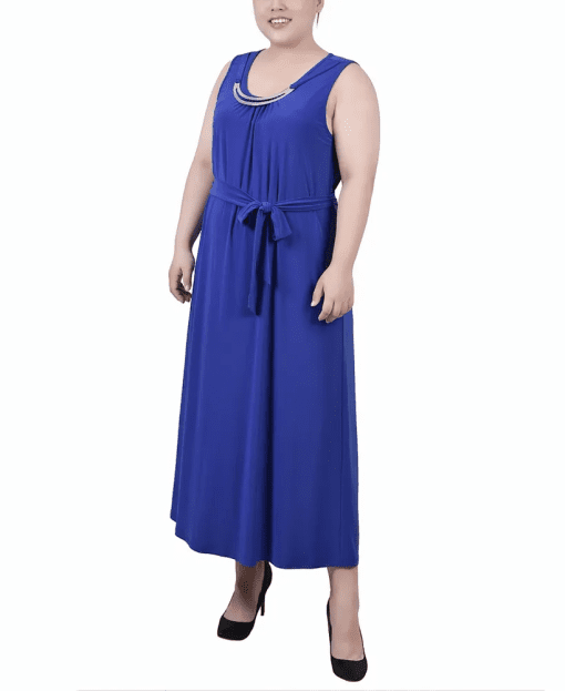 NY collection Petites Womens Embellished Long Maxi Dress blue PL - Image 2