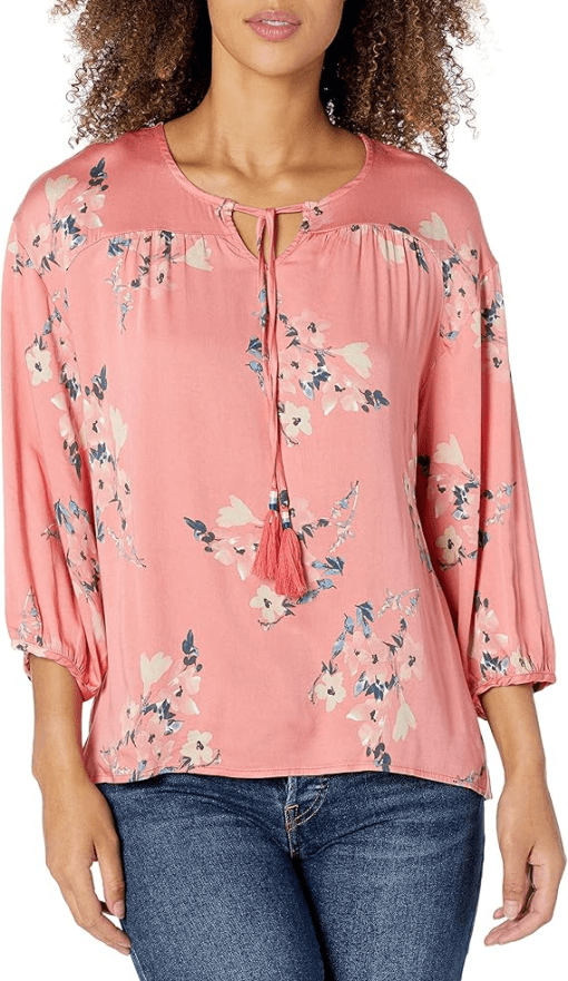 CeCe Ruffled Floral-Print Top size S