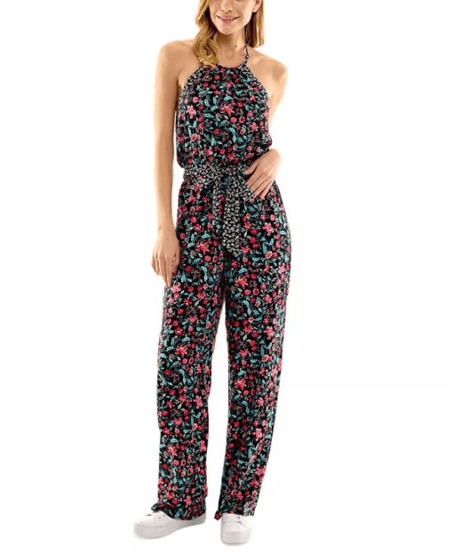 Kingston Grey Juniors Womens Floral Print Crinkled Jumpsuit XXS