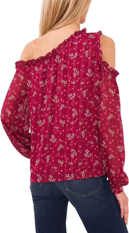 CeCe Floral Off-Shoulder Blouse, Berry, Size S, Women's Tops - Image 2