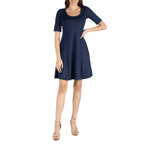 24seven Comfort Apparel Knee Length a Line Elbow Sleeve Maternity Dress - Navy size M