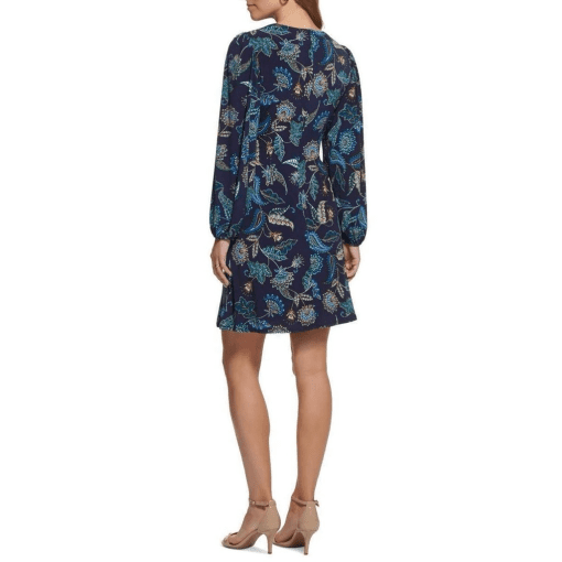 Vince Camuto Petite Printed Blouson-Sleeve Ruched-Front Dress 4P - Image 2