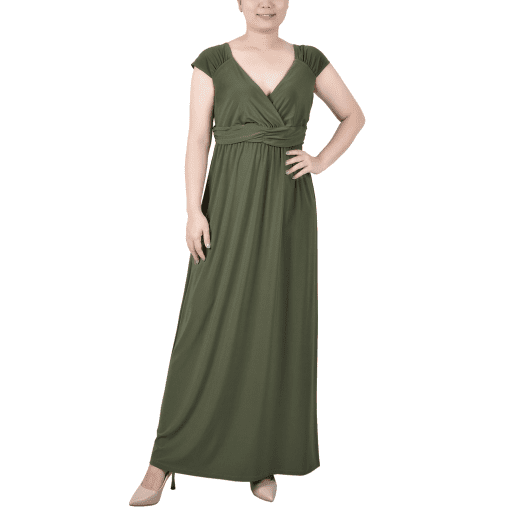 NY Collection Petites Womens Surplice Long Maxi Dress Size PM