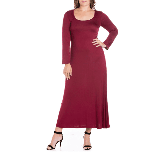 24seven Comfort Apparel Plus Womens Scoop Neck Long Maxi Dress 2X