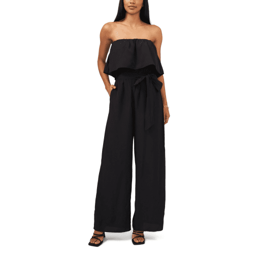 1.state Strapless Tie Waist Jumpsuit dress women black XL