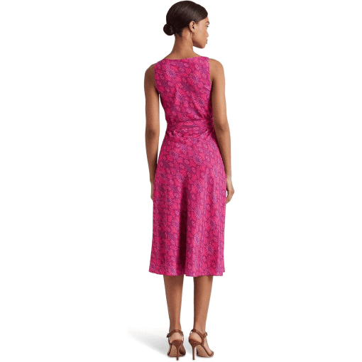 Lauren Ralph Lauren Women's Geo Print Belted Crepe MIDI Dress, Fuchsia, 10 - Image 2