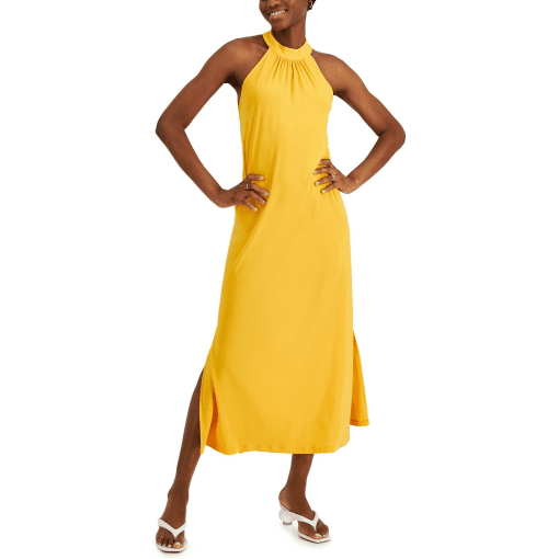 Bar III Womens Solid Polyester Maxi Dress yellow S