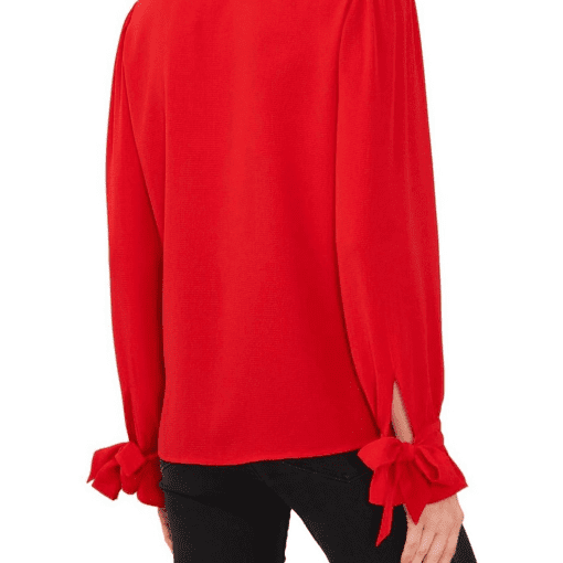 CeCe Women's Solid Long Sleeve V-Neck Tie-Cuff Blouse - Luminous Red size S - Image 2