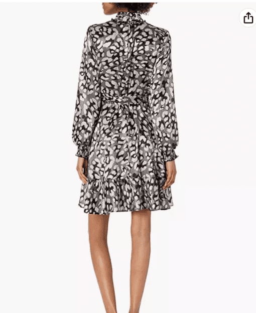 Karl Lagerfeld Paris Women's Printed Satin Mock Neck Flounce Dress 4 - Image 2