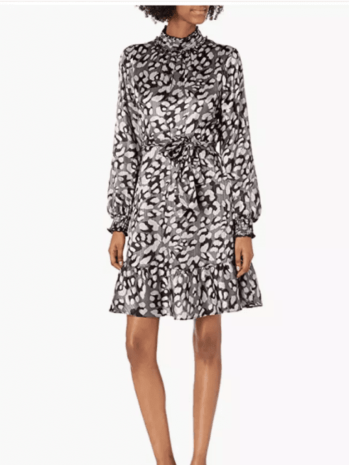 Karl Lagerfeld Paris Women's Printed Satin Mock Neck Flounce Dress 4