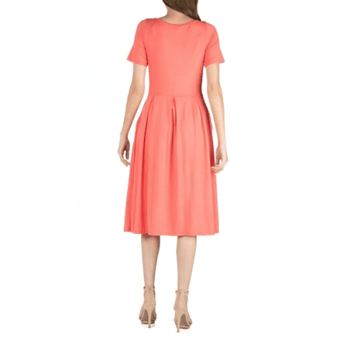 24sevenw Comfort Apparel Maternity MIDI Dress with Short Sleeve and Pocket Detail - Coral M - Image 2