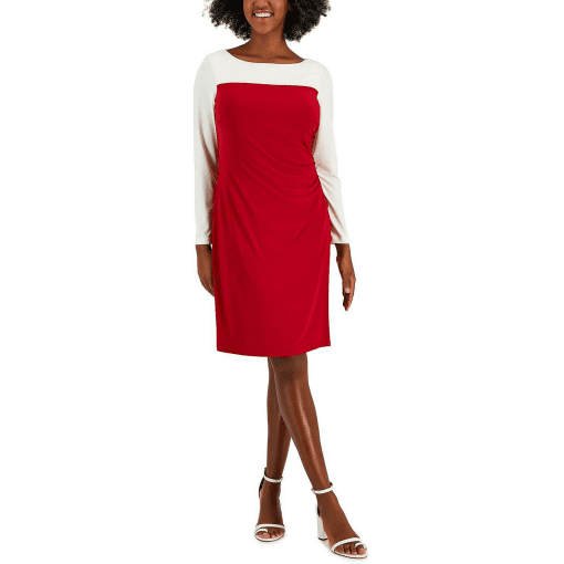 Kasper Red & White Ruched Dress - Size M - Cocktail Dress