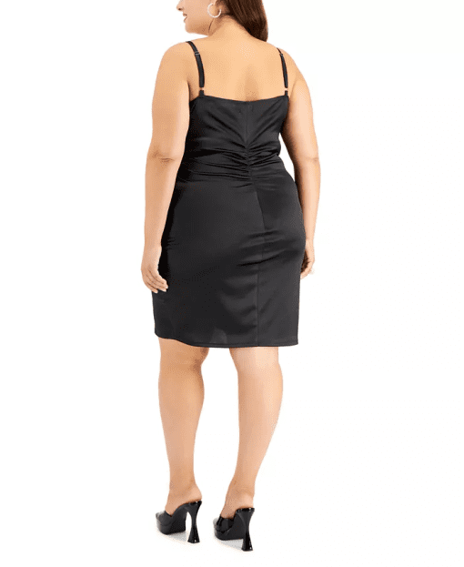 Emerald Sundae Womens Satin Gathered Bodycon Dress black 22 - Image 2