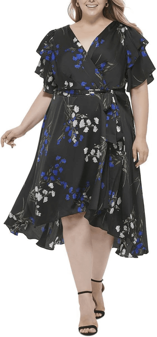 DKNY Womens Plus Floral MIDI Wrap Dress 22W