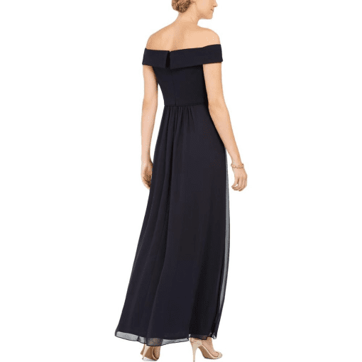 Adrianna Papell Off-the-Shoulder Chiffon Gown - Midnight Navy Blue 8 - Image 2