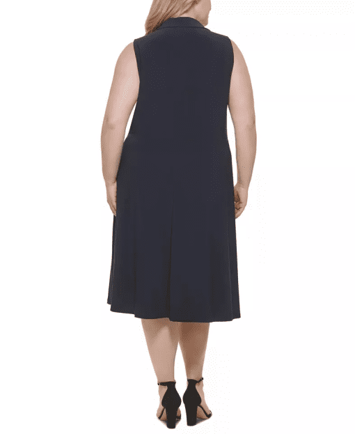 TOMMY HILFIGER Womens Navy Twist Front Pullover Sleeveless V Neck Below the Knee Fit + Flare Dress Plus 20W - Image 2