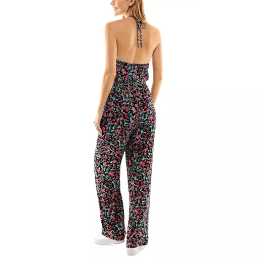 Kingston grey Juniors Womens Floral Print Crinkled Jumpsuit M - Image 2