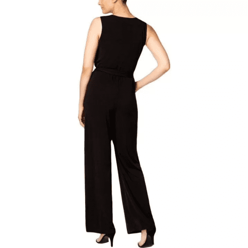 NY COLLECTION Petites Womens Matte Jersey V-Neck Jumpsuit BLACK PXL - Image 2