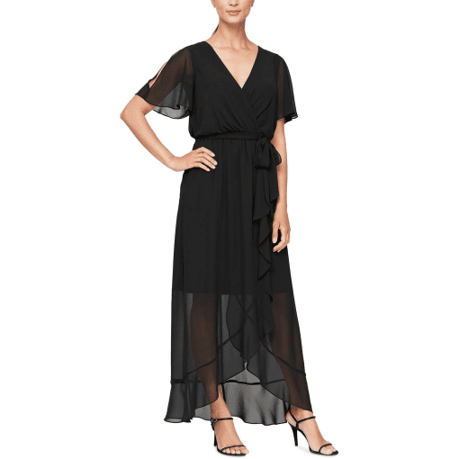 SLYN Womens Sheer Long Maxi Dress black 14