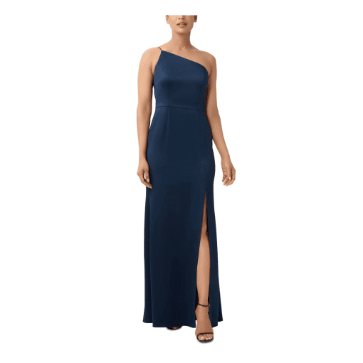 Adrianna Papell Navy One Shoulder Slit Gown Dress Size 10 - Formal Dress